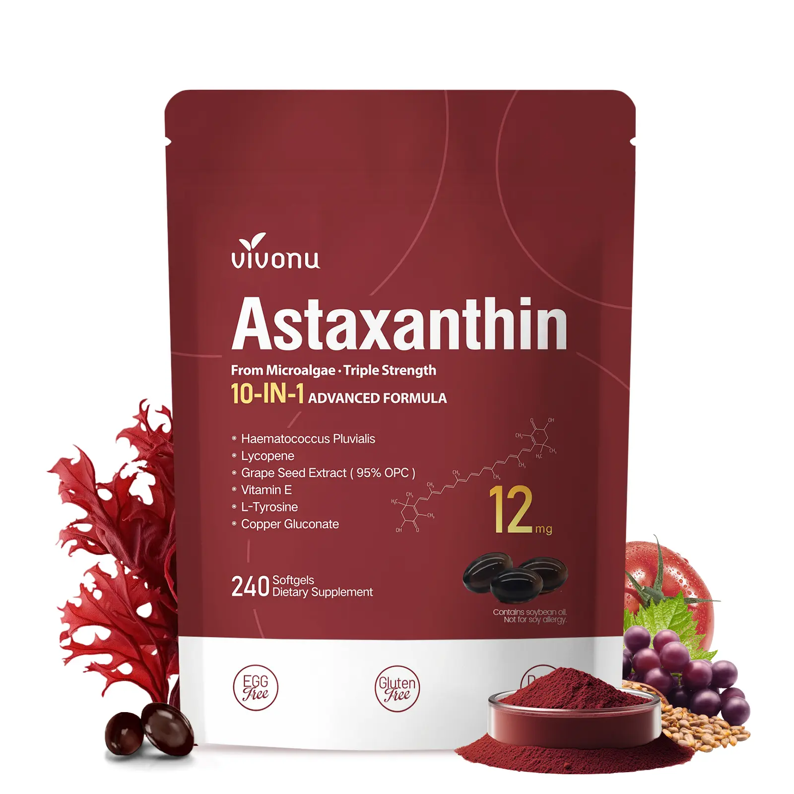 Astaxanthin Capsules | 12mg Astaxanthin + Haematococcus Pluvialis + Grape  Seed Extract + Tomato Extract + L-Tyrosine + Vitamin E + Copper Gluconate |  Skin Support | Antioxidant Protection | Eye & Metabolism Support |240  Capsules SummerVibes - TikTok Shop