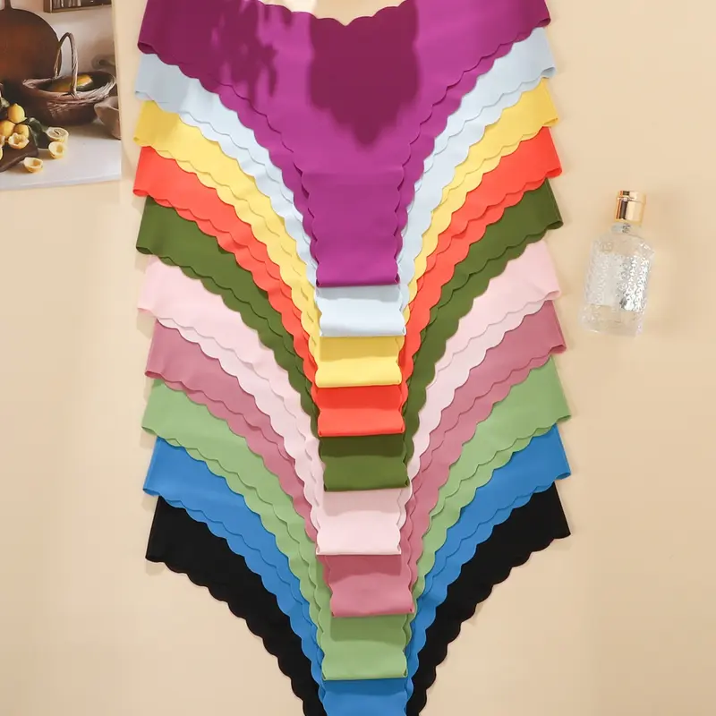 Women's Seamless Wave Design Set, Comfortable Breathable Antibacterial Panties, Fitted All Season Casual Style, Breathable Seamless Knicker, Breathable Stretch Panties, Fitted Panty