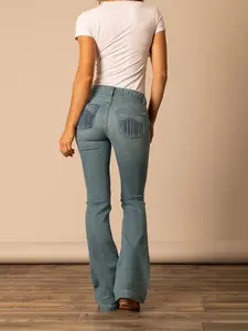 Women's Casual Fashion Denim Jeans, Elastic Comfort Flare Leg Jeans, New Elegant Washed Long Pants, All Seasons Wear