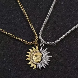 Outdoorfun Sun and Moon Asymmetrical Couple Necklace for Men and Women Retro Style Pendant Jewelry Gift for Valentine's Day and Anniversaries tiktokshopspringglowup Necklinphalt Minimalist Chain