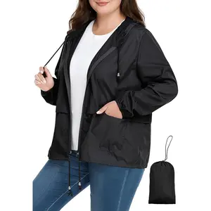 Plus Size Rain Jacket Womens Waterproof - Lightweight Packable Raincoat Hooded Windbreaker Travel Rain Coat for Women
