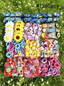 1260 pieces/set hair accessory set, including imitation butterfly hair clips, sunflower hair clips, Sunflower clamps, flower and fruit hairbands, hair-friendly hair ties, daily matching for girls and women, birthday, holiday gifts, hairstyle creativity
