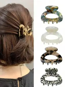 4-Pack Acetate Mini Hair Claw Clips for Women, Strong Hold Nonslip Small Hair Clamps, Trendy Cute Neutral Color Clips for Everyday Styling