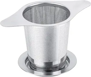 Universal Tea Infuser with Lid Stainless Steel Filter Fits Mugs Cups Teapots Food Grade 304 Steel Extra Fine Mesh for Loose Tea & Drip Tray Lid