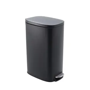 Slim 13 Gallon Stainless Steel Indoor Recycling Bin, Step Garbage Can with Soft-Close Lid, Compact Trash Bin for Bathroom, Office & Kitchen