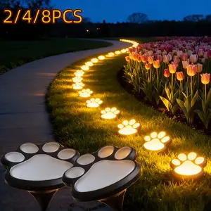 Spring outdoor home decor solar LED dog paw lights, available in sets of 2, 4, or 8, suitable for lawns, pathways, garden decoration, and landscape festive lighting. Cute and cozy dog paw floor lamp, IPX4 waterproof, suitable for Easter, wedding, and part