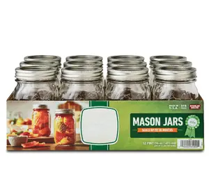 12 Count Regular Mouth 16oz Pint Mason Jars with Lids & Bands for Drinks - Drinkware Containers Glass