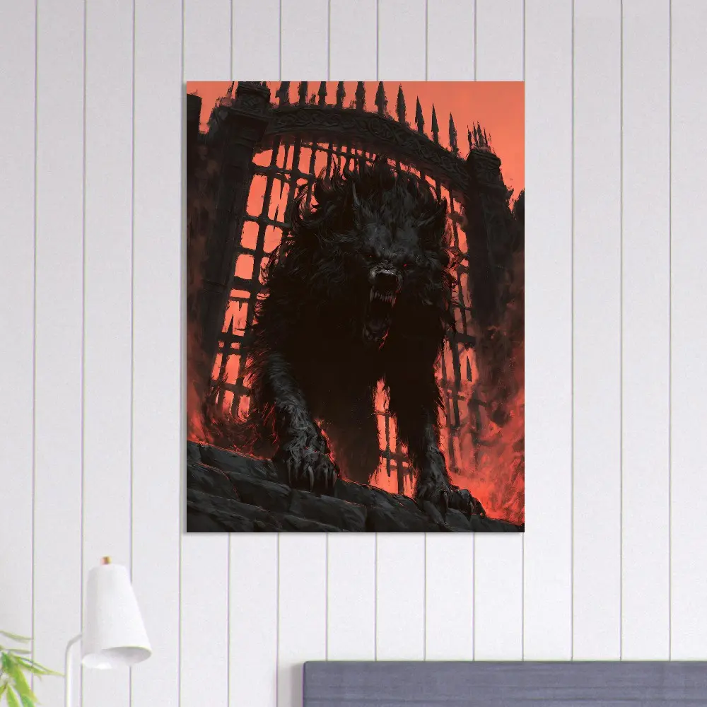 Garmr Unbound: Epic Norse Mythology Wall Art Mythical Wolf Poster – High-Contrast Celtic Style Decor