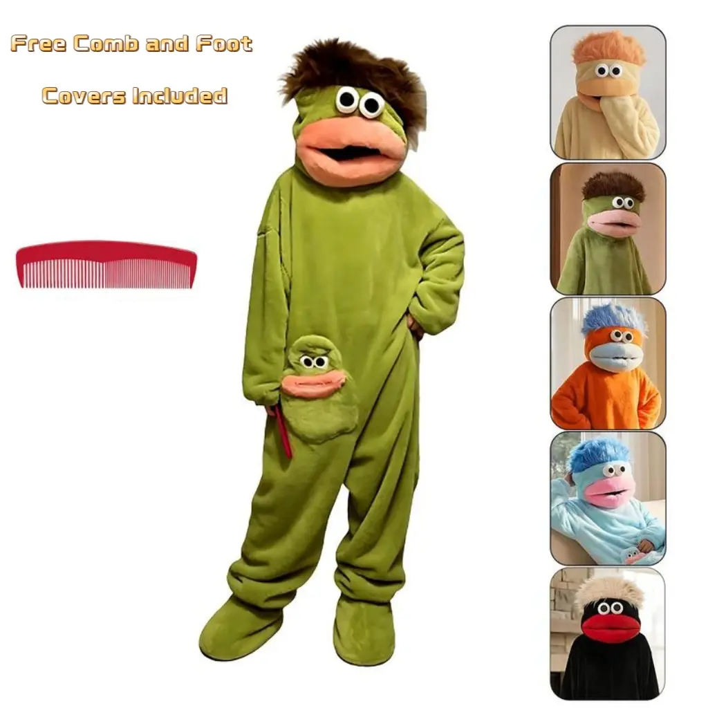 Blue Monster Plush Costume - Thick Fleece Loose Onesie, Unisex Kids-Adults Nightwear & Loungewear Clothes, Giant Mouth, Cute Blue Hair, Pink Lip Design, Durable Ultra-Soft for Halloween, Birthday Events