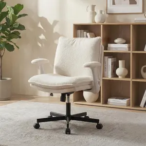 WELAX P3 Criss Cross Chair with Adjustable Arms and Wheels, Comfort Ergonomic Cross Legged Office Desk Armchair with 2 Layer Cushions, Wide Seat Vanity Chair for Home Office, Living Room, Bedroom