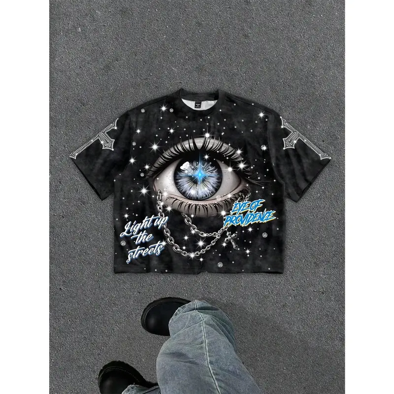 Manfinity ZONE917 High Quality Eye Print Round Neck Casual Loose Short Sleeve Cropped T-Shirt funny graphic lightweight cotton day shirt