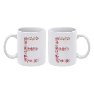1pc Cool Initial Alphabet Monogram Flowers Floral Letter E Mug