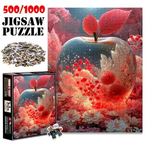 1pc 1000 piece adult puzzle 70x50cm Transparent Apple with Interior Floral Arrangement and Leaves 500 pieces of paper jigsaw puzzle, suitable for adults and families, large-scale DIY puzzle interacti