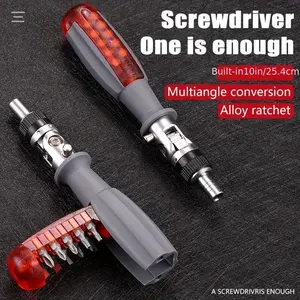 1pc 10-In-1 Ratchet Screwdriver, Single/ Multi Angle Screwdriver, Multifunctional Screwdrivers With Portable Drill Bits Storage