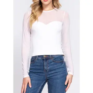 TRINITY WHITE ROUND NECK MESH TOP