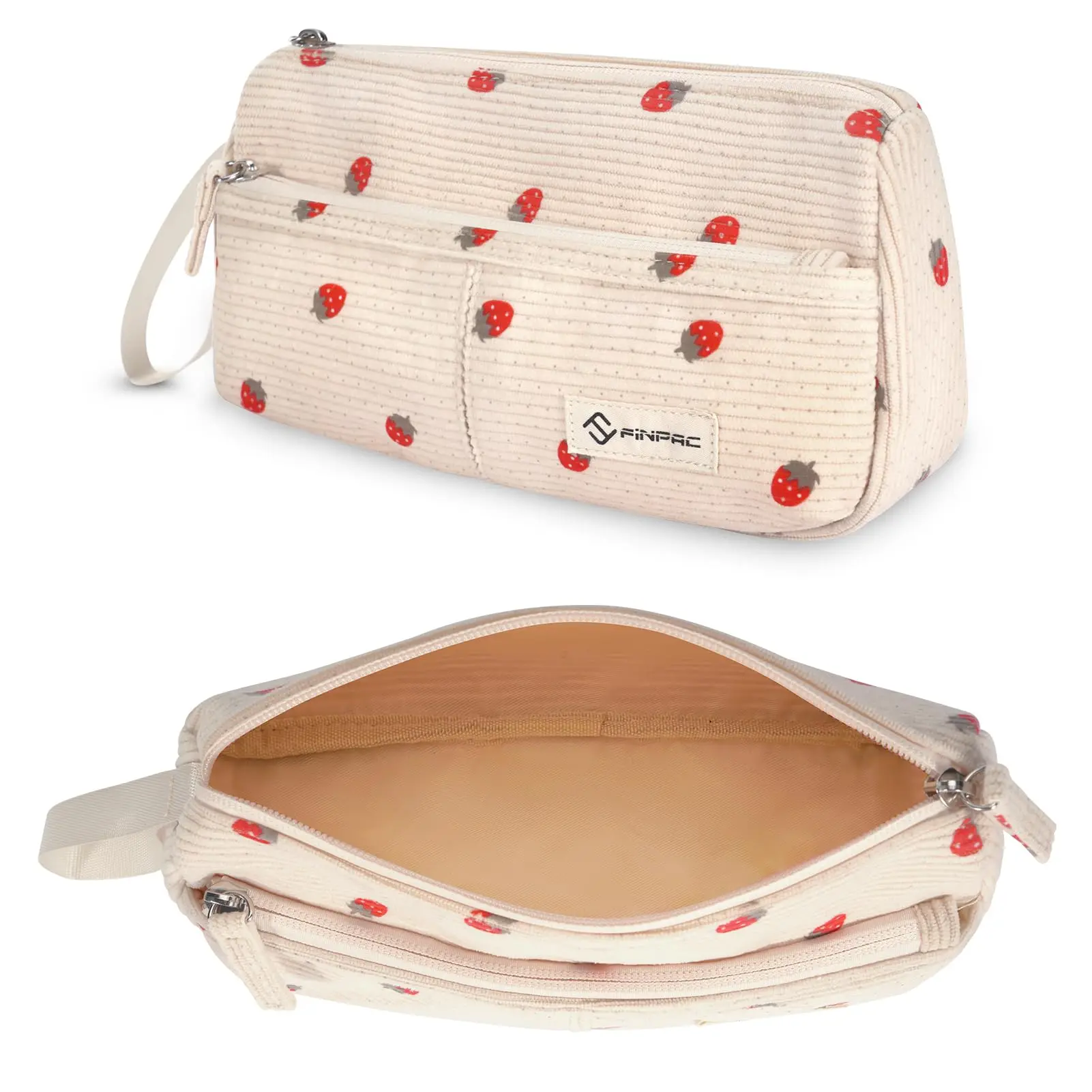 [1 Pack] Large Capacity Pencil Case for Girls, Kawaii Everyday Pencil Pouch for Home/School/Office, Corduroy Triangle Stationery Pen Bag, Zipper Makeup Bag