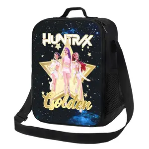 Golden Star K-pop Huntrix Girls Reusable Thermal Insulated Lunch Box Cooler Tote with Shoulder Strap for School