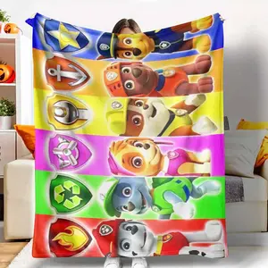 Paw Patrol Flannel Blanket Cartoon Dog Print Pattern Soft Warm Lightweight Easy to Clean for Couch Bed Travel TV Home Decor Gift for Fans