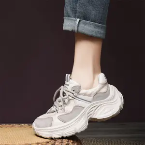 Spring and summer new style wedge heel trendy dad shoes for women, casual sports shoes made of top-layer cowhide with thick soles