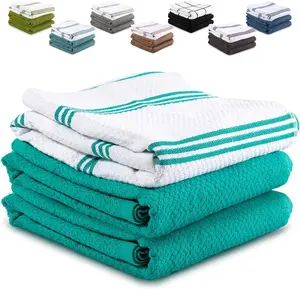 Cotton Dish Towels – 3-Pack, 15x25 in Highly Absorbent, Soft & Durable Kitchen Towels for Baking, Washing, Cleaning & Drying (3 Stripe, Teal)