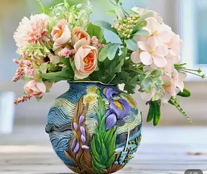 Van Gogh Style Painted Planter - Optional planted Jade - Drainage Hole - Unique Planter Pot - Artistic Planter - painted pot