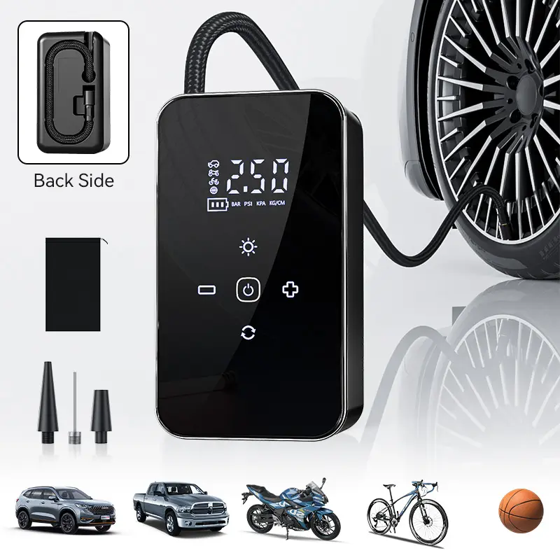 Novupow Portable Air Pump, Digital Display, 4000mAh, Emergency Lighting, For Inflating Balls, Bicycles, Motorcycles, Car Tires