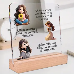 1pc, Spanish Acrylic Ornament with Wooden Base - Charming Desktop Decorative Plaque and Ornaments with Christianity Theme - Ideal for Birthday, Housewarming, Holiday Gifts - Inspirational Tabletop Decoration