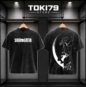 Retro Vintage Unisex Soul Eater Maka Anime Manga Acid Washed Heavyweight T-shirt, Anime Merch, Gift For Anime Fan. Menswear Top Tshirt Streetwear Casual Black Solid