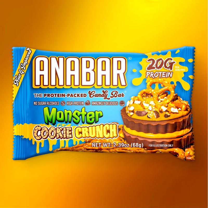Anabar Monster Cookie Crunch - 12 Pack - Best Tasting Protein Bar with 20g Protein & No Sugar Alcohols - Chocolate Snack with Peanut Butter Candy Pieces