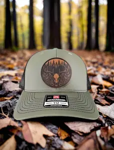 Euro Mount Buck Deer Leather Patch Trucker Hat – Wildlife Design Snapback Cap, Adjustable Mesh Back Hat, Outdoor Hunting & Country Style, Perfect Gift for Hunters & Wildlife Lovers
