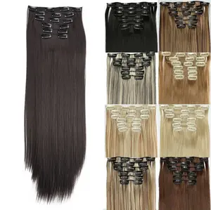 24 Inch Natural Long Straight Synthetic Clip-in Hair Extensions, 6 pcs/set, Natural Fluffy Hair Extensions for Daily & Party Decoration, Synthetic Hair Extensions for Women & Girls, Birthday & Christmas Gifts, Daily & Party Hairstyle Ideas, 2025 Trendy