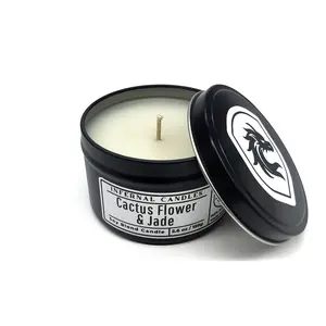 Infernal Candles Soy Blend Candles 5.6oz Black Tin Container Cactus Flower & Jade Scented Up to 32 Hours Burn Time