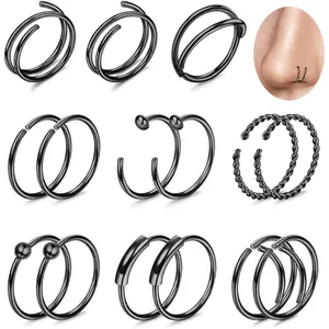 CASSIECA 15-Count 316L Stainless Steel 20G Unisex Nose Ring Hoop, Body Piercing Jewelry for Helix Pierced Ring, Cartilage, Septum, Tragus, Lip, Spiral Piercings, Daily Wear