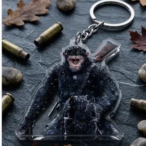 Planet of the Apes Caesar Acrylic Keychain, Ape Warrior Movie Keyring, Sci-Fi Monkey Bag Charm, Action Film Character Pendant, Cool Gift for Movie Fans