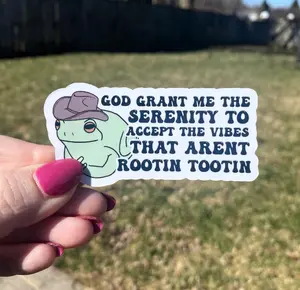 Funny Christian Frog Sticker God Grant Me The Serenity, Rootin Tootin Meme Sticker, Faith Humor Cowboy Frog Vinyl Decal