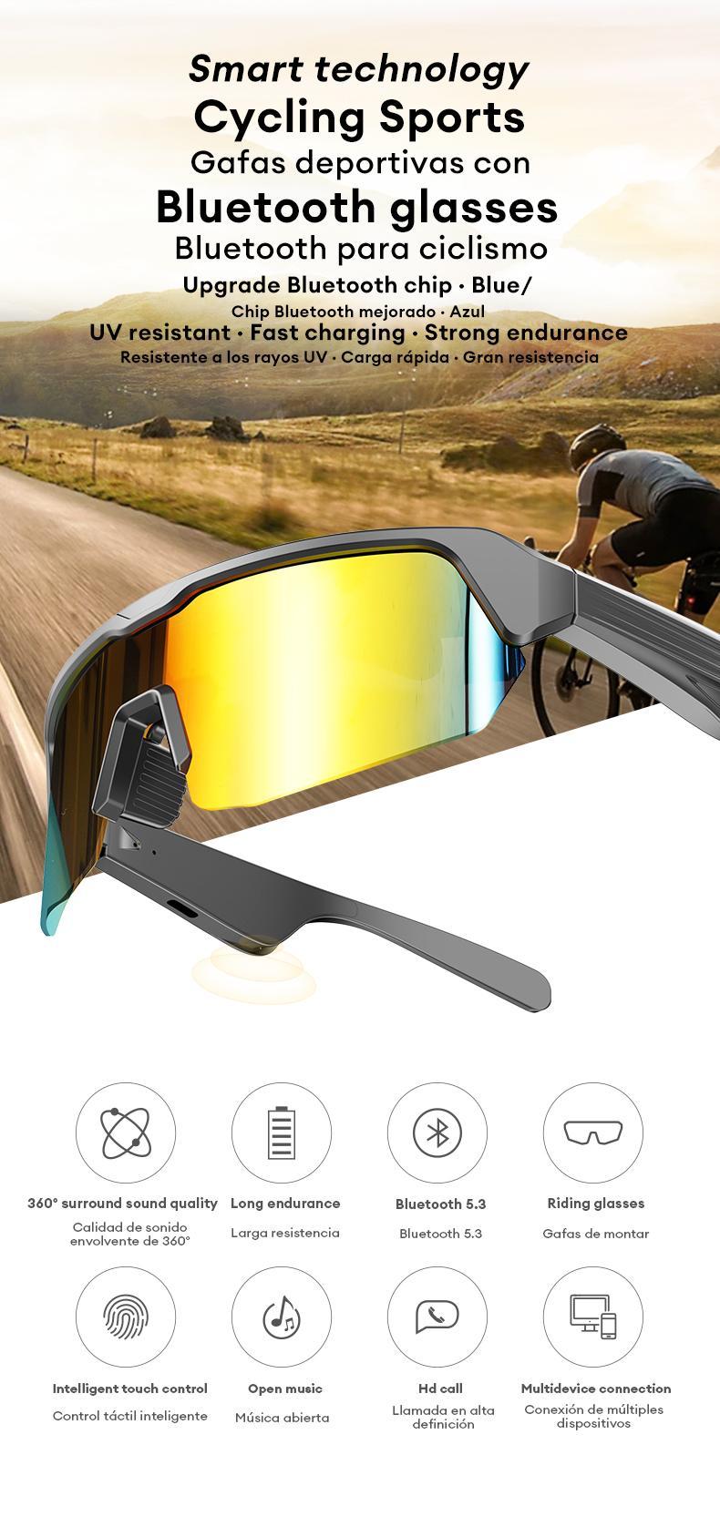 PAXA YJ-006 Cycling Sports Bluetooth Glasses 2-in-1 UV 400 filtration and anti-blue light One-touch control on/off incoming call play pause Wake up the voice assistant Suitable for running cycling fishing and hiking
