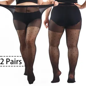 2 Pair Xl-4xl Plus Size Tights, Anti-Hook Tear Resistant, Super Elastic Magical Dot Seamless Pantyhose, Ideal for Party Cosplay & Daily Wear