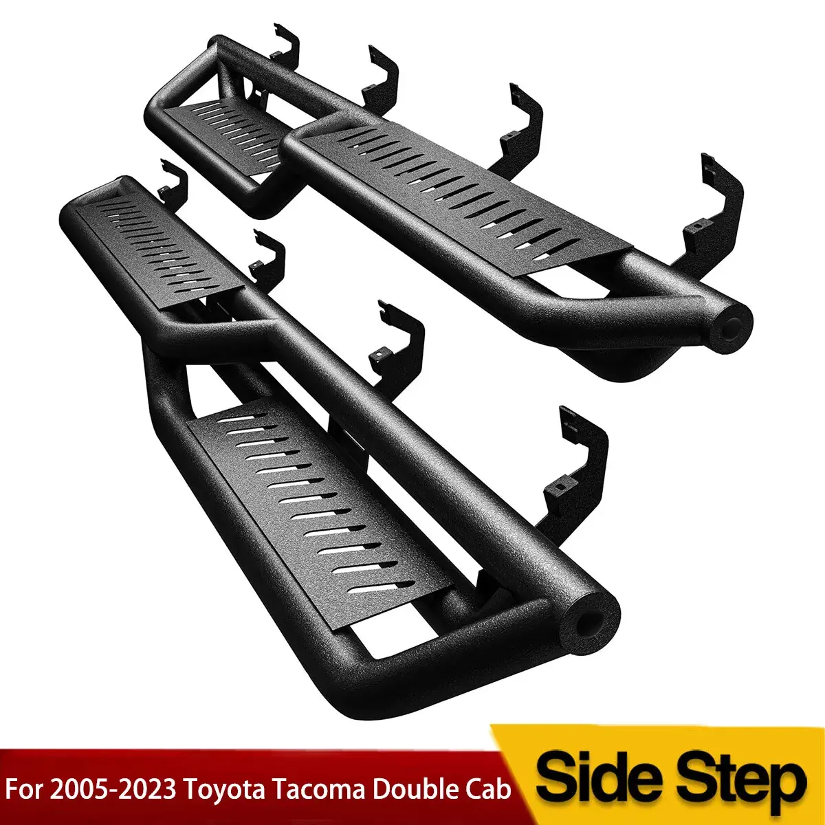 OEDRO Running Boards for Tacoma Compatible with 2005-2023 Toyota Tacoma Double Cab, 2022-2024 Toyota Tundra CrewMax Cab, 2-Stairs Side Step Rails Black Powder Coated Nerf Bars