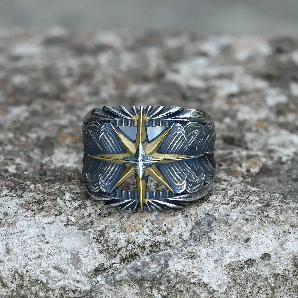 GTHIC Vintage Feather Star Stainless Steel Ring for Men Women Fashion Jewelry Daily Wear Birthday Gifts