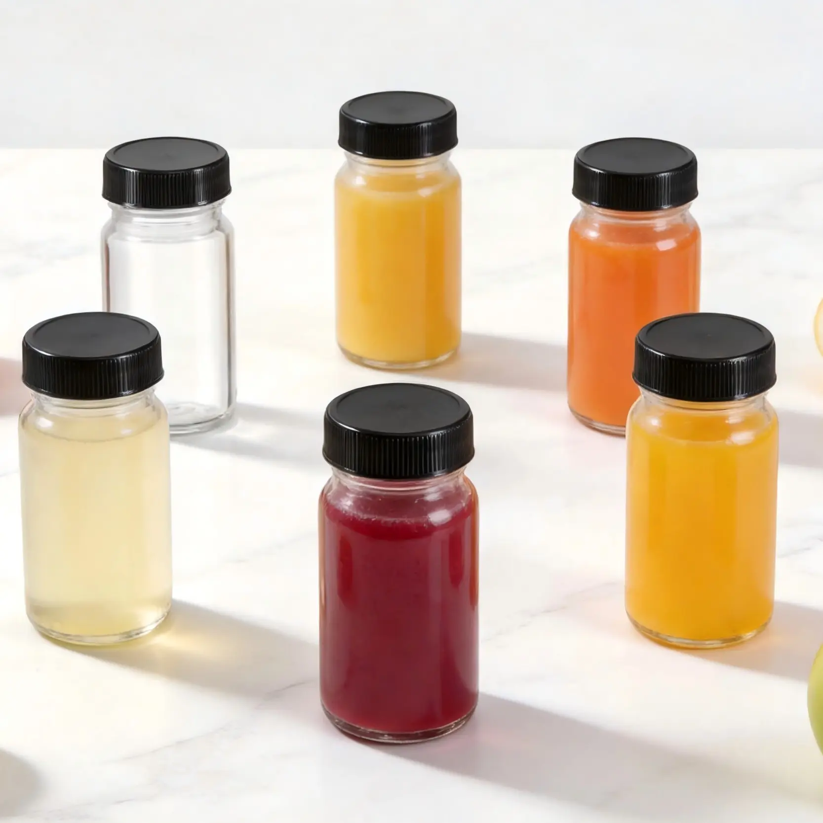 6/12/18/24 Pcs Small Glass Juice Storage Container with Lid, 60ML Capacity Leak-Proof Bottle, Classic Style Round Shape, Food Containers with Lids