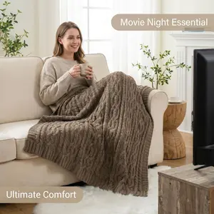 Battilo I  Brown Cable Knit Throw Blanket Soft Cozy For Couch Nap Bed Decor  Cable Knit Brown Throw Blanket No Slip Neat Edge Soft Anti-Dirt Knit, Cozy Throw Blanket, Textured Quilt Throws