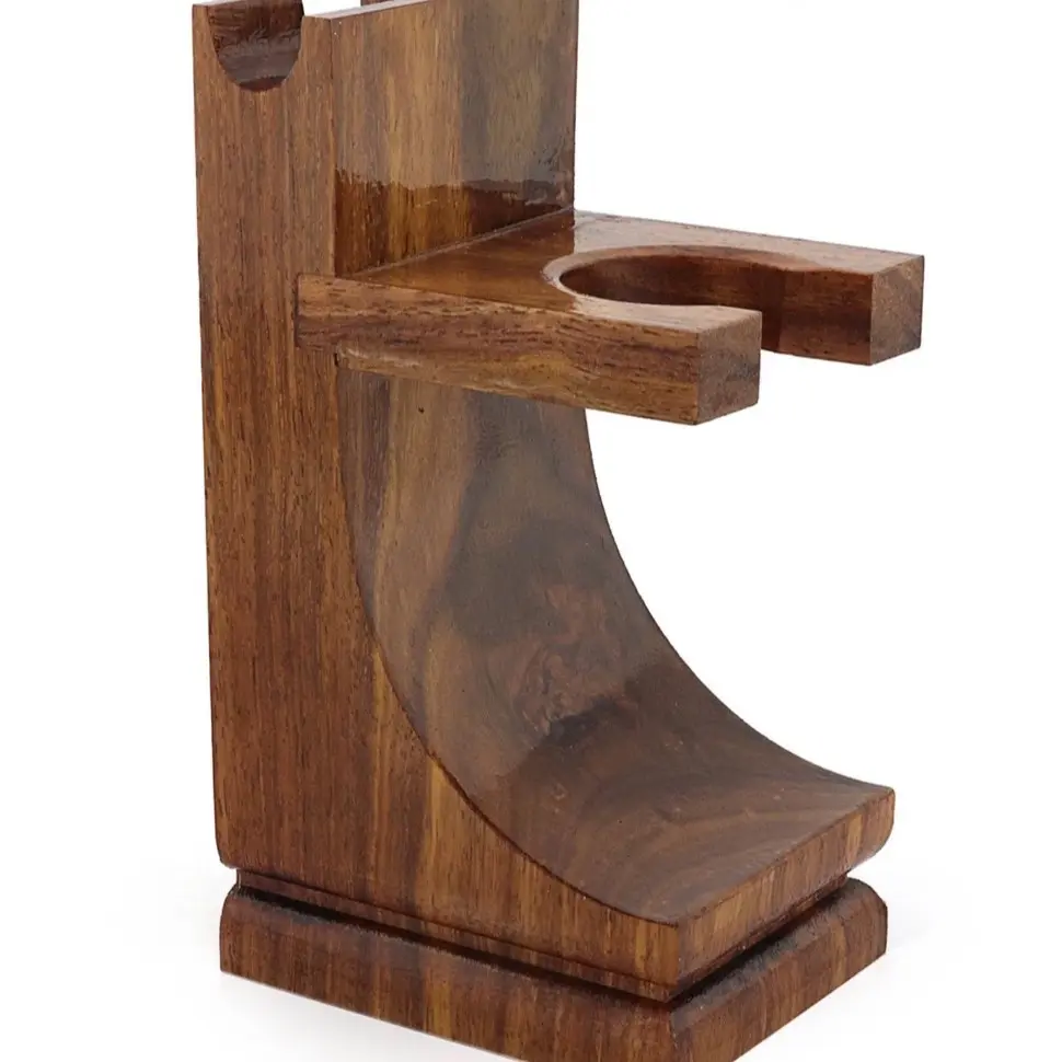 Handmade Deluxe Wooden Shaving Razor and Shave Brush Stand - Safety Razor Brush Holder. Prolong The Life of Your Shaving Brush and Razor, Walnut Wood Finish Bathroom counter top decor organization Organiser Accessory