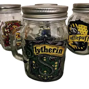 Harry Potter Glass Mason Jar Mug with Metal Lid & Plastic Straw - Temperature Control Beverage Drinkware for Any Occasion