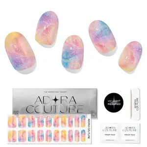 Adora Couture Holographic Pearl Semi-Cured Gel Nail Strips - 20 Strips per Set, LED Curing, 14-Day Wear, Easy Application, Glossy Finish