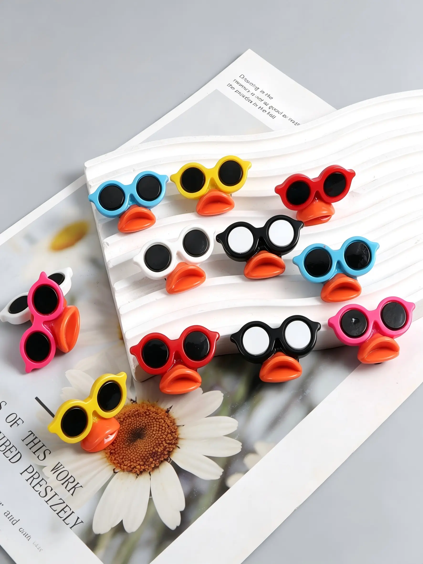 DIY 12Pcs Cartoon Duck Face Resin Shoe Charms for Crocs Decoration Bag Accessories and DIY Craft Making Kit
