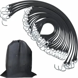 20Pack (15", 21", 31") Rubber Bungee Cords with S Hooks - Quality EPDM, Heavy Duty Black Bungee Straps, Ideal for Outdoor Tie Downs, Securing Tarps, Canvases, Cargo in Cold Hot Climates