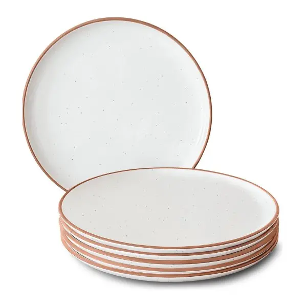 10-Inch Dinner Plates Set of 6, Porcelain Dinnerware Set, Microwave, Oven & Dishwasher Safe, Scratch-Resistant Serving Dishes, Modern Rustic Kitchen Plates, Vanilla White