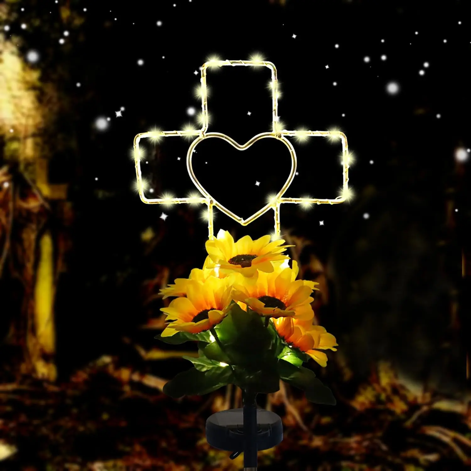 Solar Cross Cemetery Decorations for Grave, Memorial Sympathy  for Loss of Loved One Mom Dad, Grave Decorations for Birthday in Heaven Mother Day Fathery Day Memrial Christmas