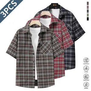 3PCS Vertical Striped Short Sleeve Shirt For Men Summer Thin Casual Business Solid Color Half Sleeve Shirts