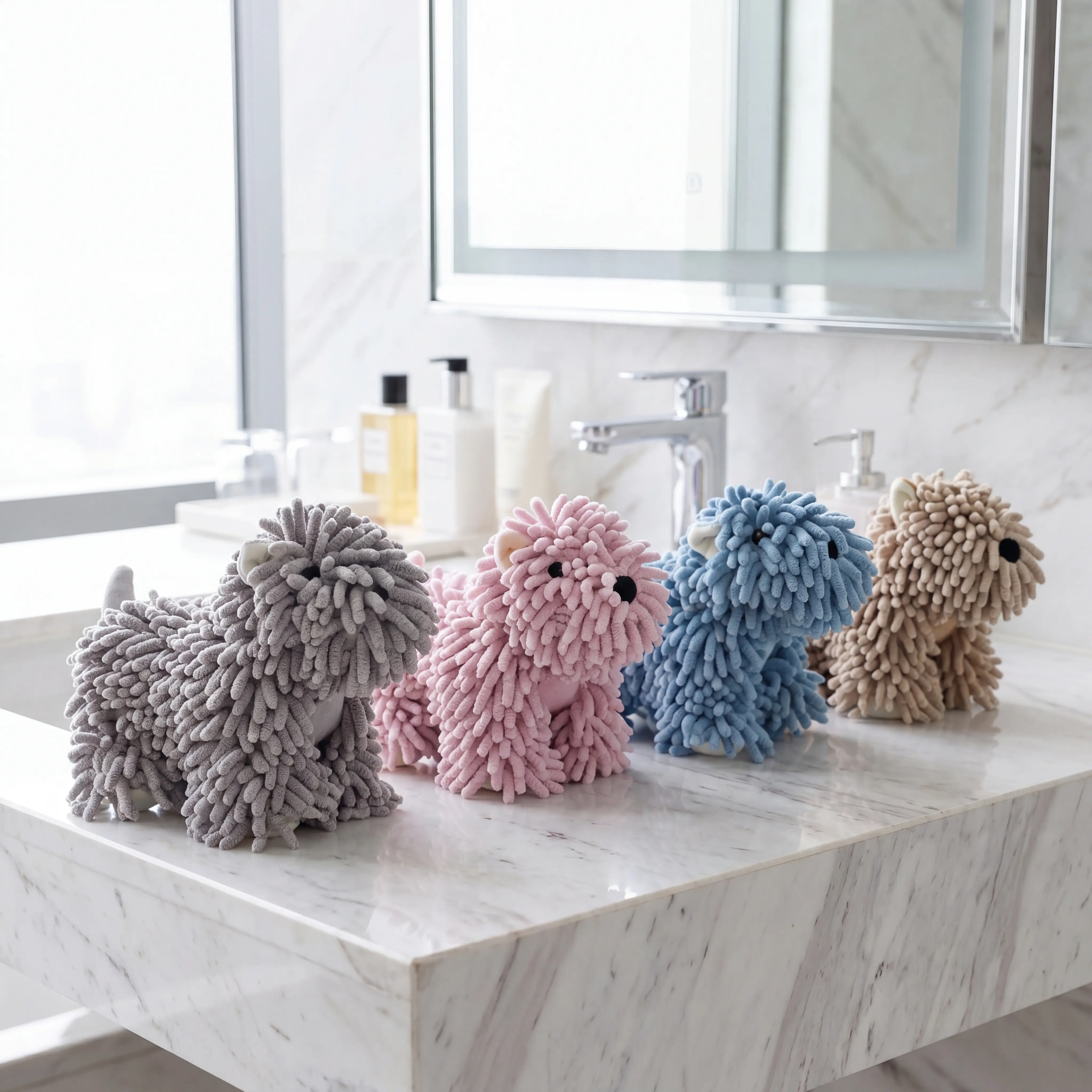 Plush Animal-Themed Chenille Hanging Hand Towel - Soft, Super Absorbent, Unisex Wall-Mount Towel with Puppy Print, for Bath-Kitchen Use, Ideal Home Bathroom Supplies Gift Option